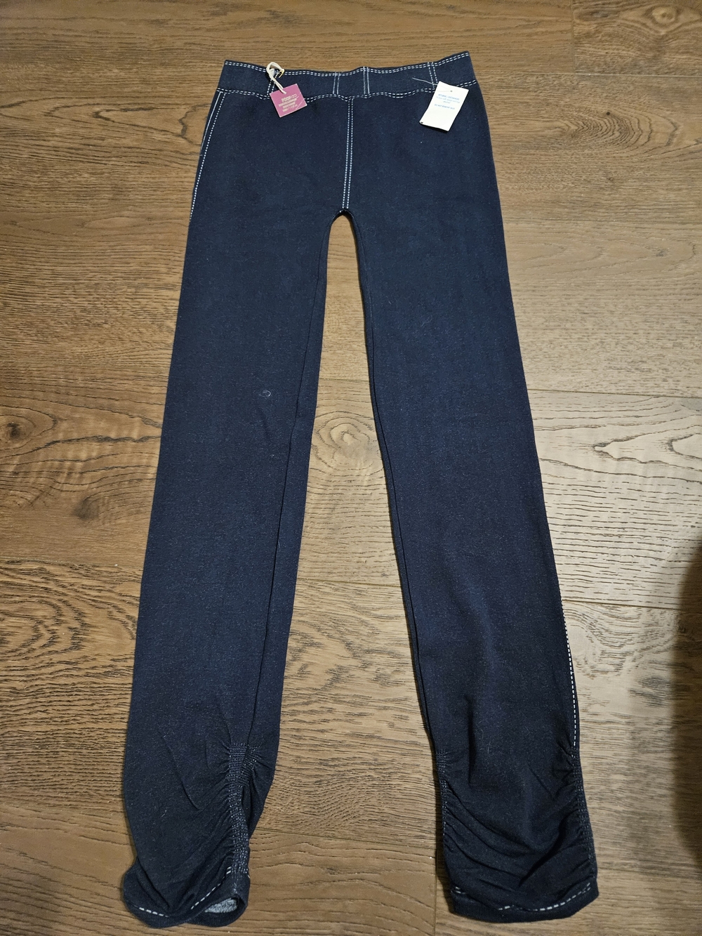 Poof! Women's Dark Navy Leggings With Jean Look Skinny Ruched Ankles